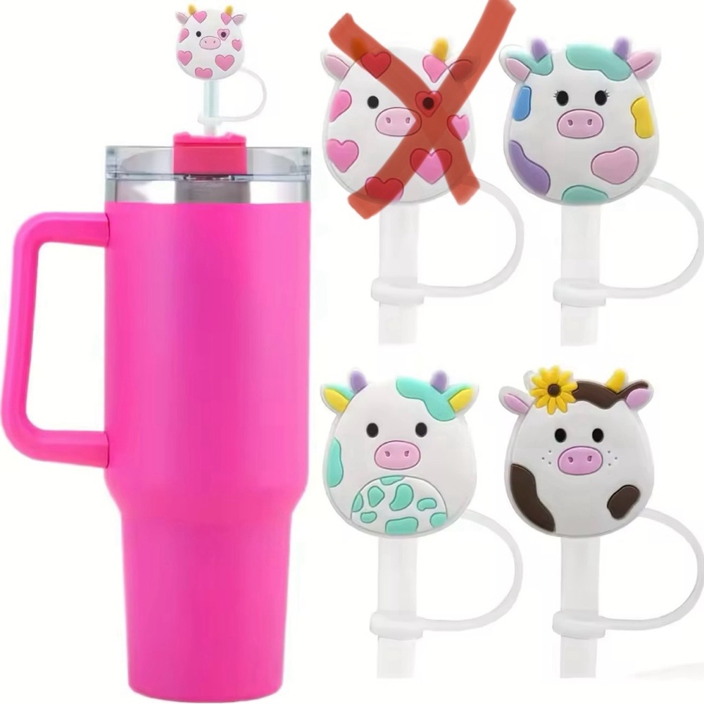 Tumbler Straws with Adorable Cow/Pig Straw Covers NIB